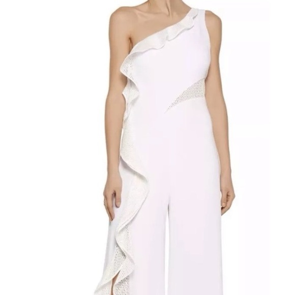 Jonathan Simkhai Diamond Mesh One Shoulder Jumpsuit in White Size 10 - Picture 5 of 16
